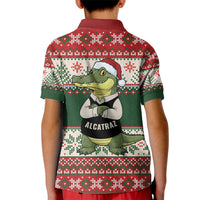 Funny Christmas Alligator Santa Kid Polo Shirt Knitted Pattern - Wonder Print Shop