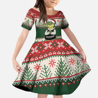 Funny Christmas Alligator Santa Kid Short Sleeve Dress Knitted Pattern - Wonder Print Shop