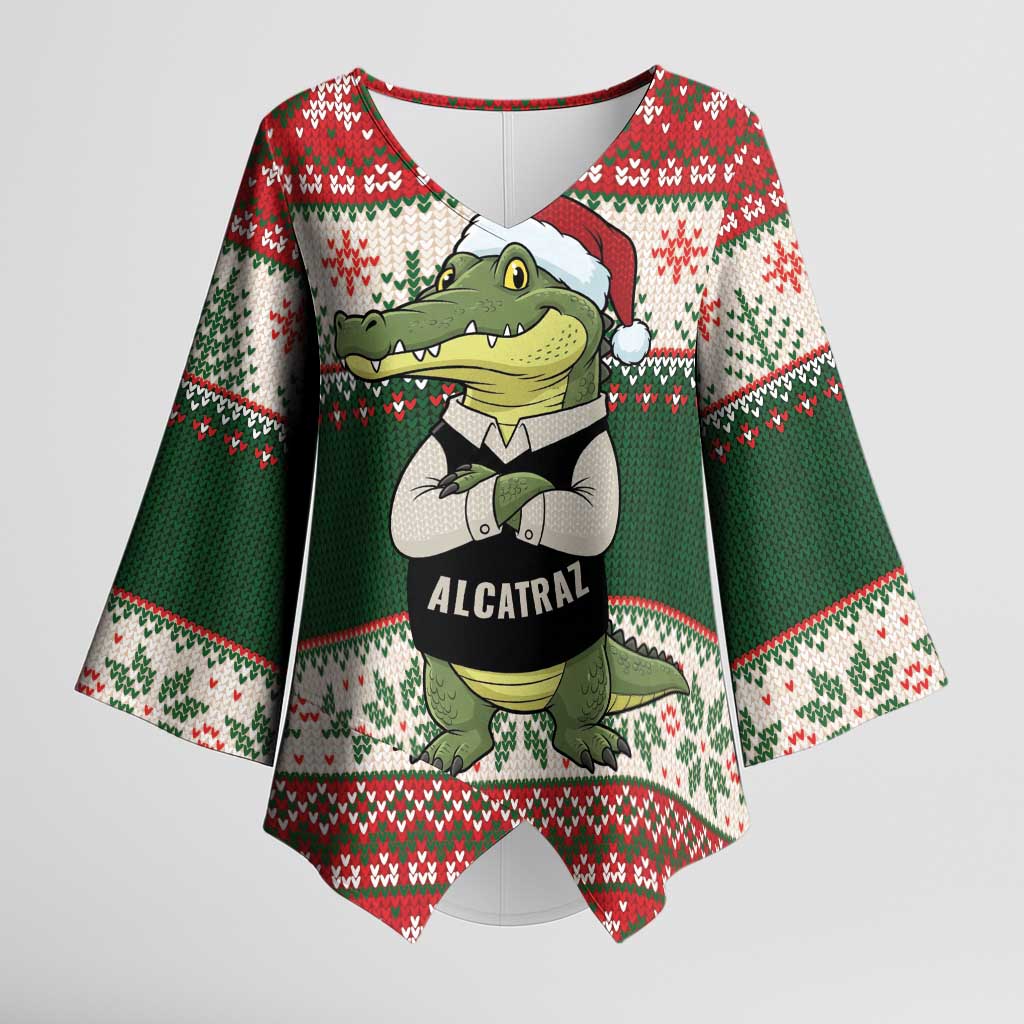 Funny Christmas Alligator Santa Kimono Sleeve Blouse Knitted Pattern - Wonder Print Shop