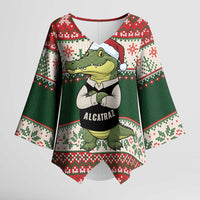 Funny Christmas Alligator Santa Kimono Sleeve Blouse Knitted Pattern - Wonder Print Shop