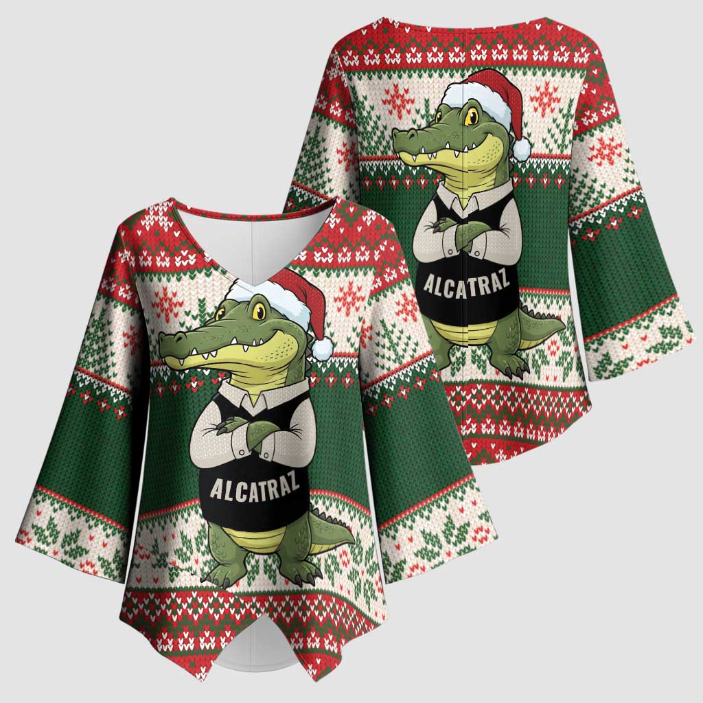 Funny Christmas Alligator Santa Kimono Sleeve Blouse Knitted Pattern - Wonder Print Shop