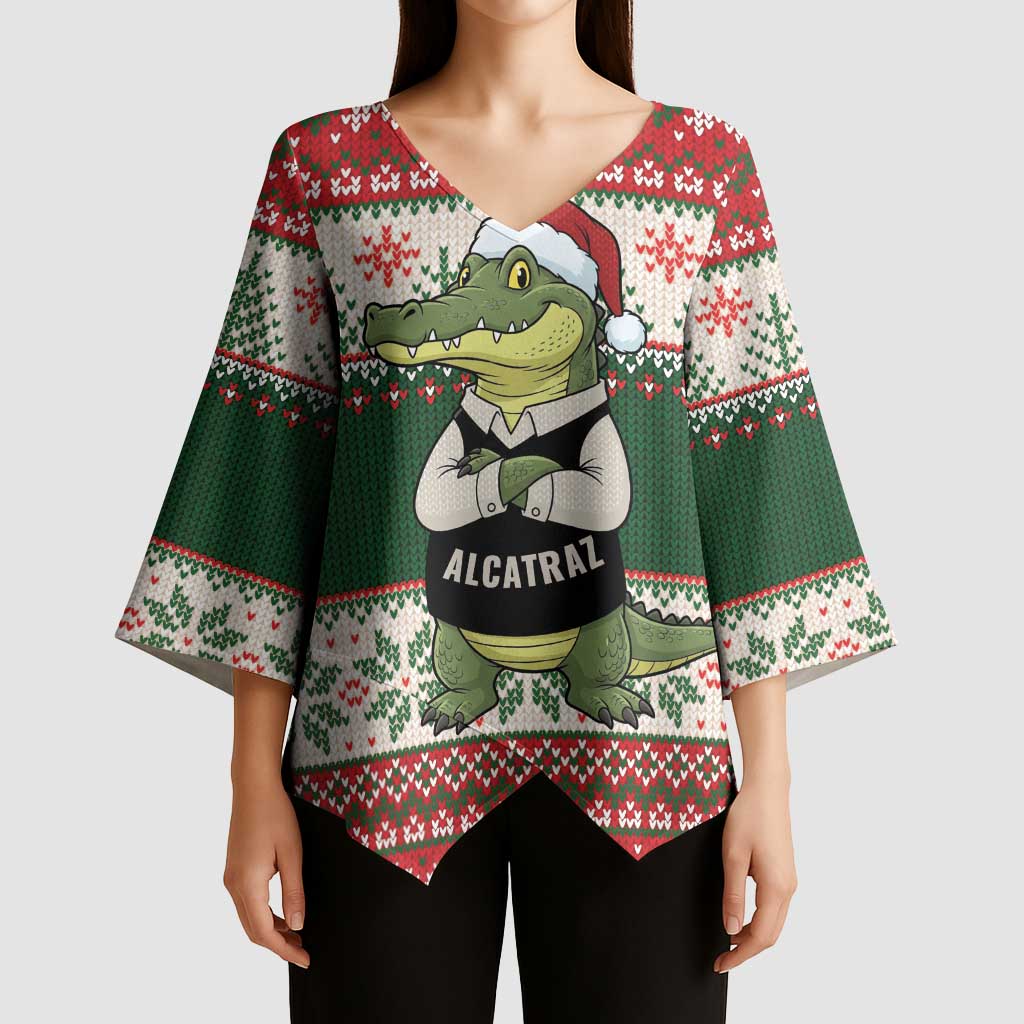 Funny Christmas Alligator Santa Kimono Sleeve Blouse Knitted Pattern - Wonder Print Shop