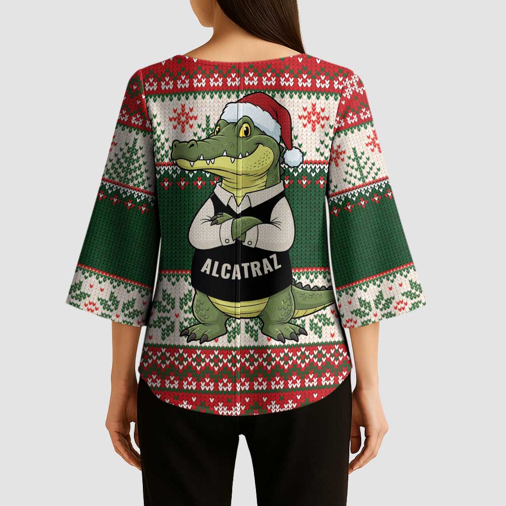 Funny Christmas Alligator Santa Kimono Sleeve Blouse Knitted Pattern - Wonder Print Shop