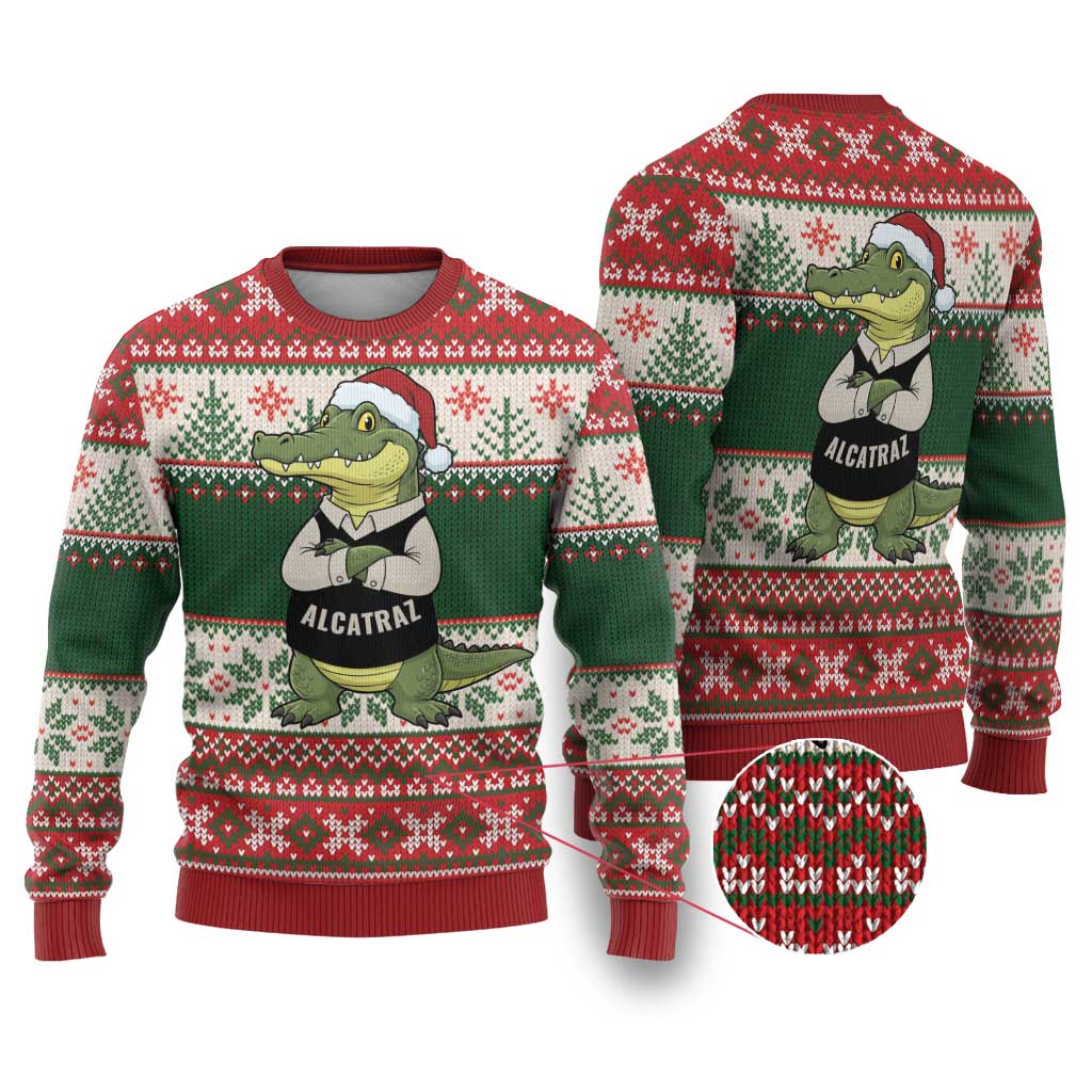 Funny Christmas Alligator Santa Ugly Christmas Sweater Knitted Pattern - Wonder Print Shop