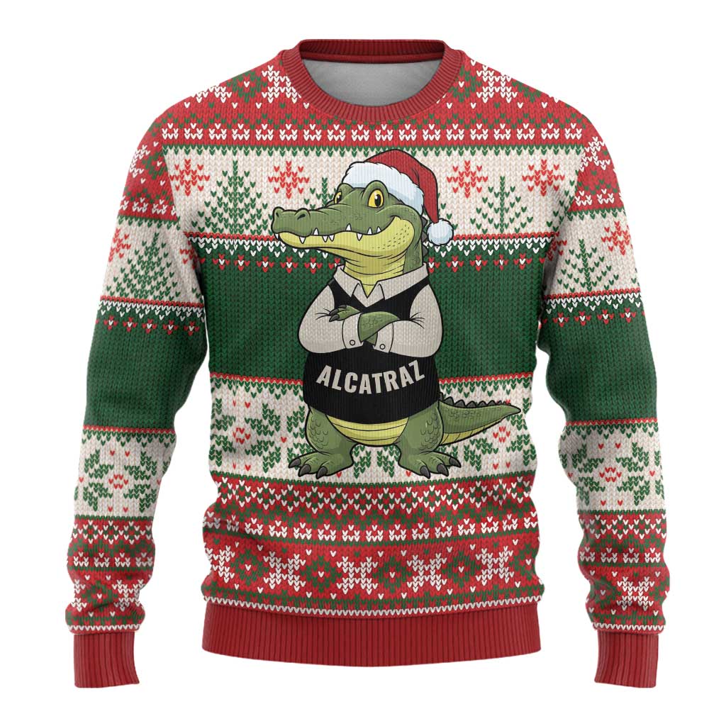 Funny Christmas Alligator Santa Ugly Christmas Sweater Knitted Pattern - Wonder Print Shop