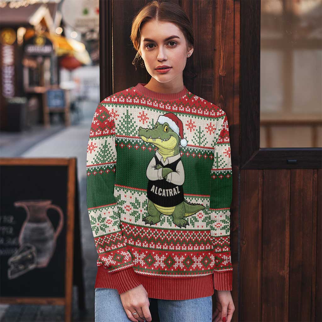 Funny Christmas Alligator Santa Ugly Christmas Sweater Knitted Pattern - Wonder Print Shop