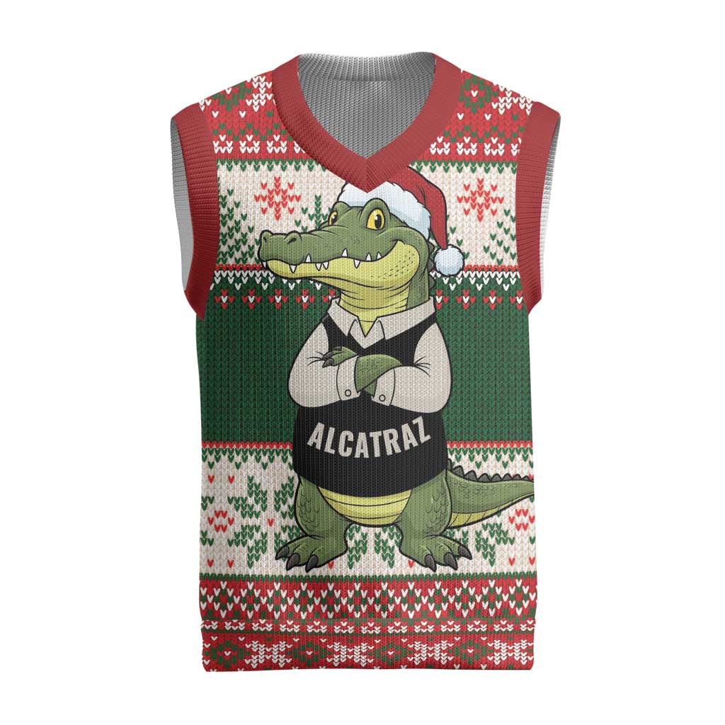 Funny Christmas Alligator Santa Christmas Knitted V-Neck Vest Knitted Pattern - Wonder Print Shop