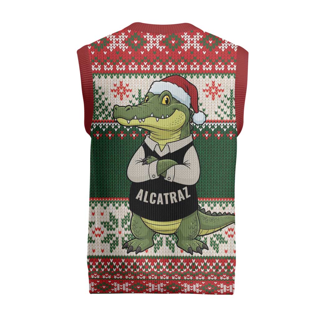 Funny Christmas Alligator Santa Christmas Knitted V-Neck Vest Knitted Pattern - Wonder Print Shop