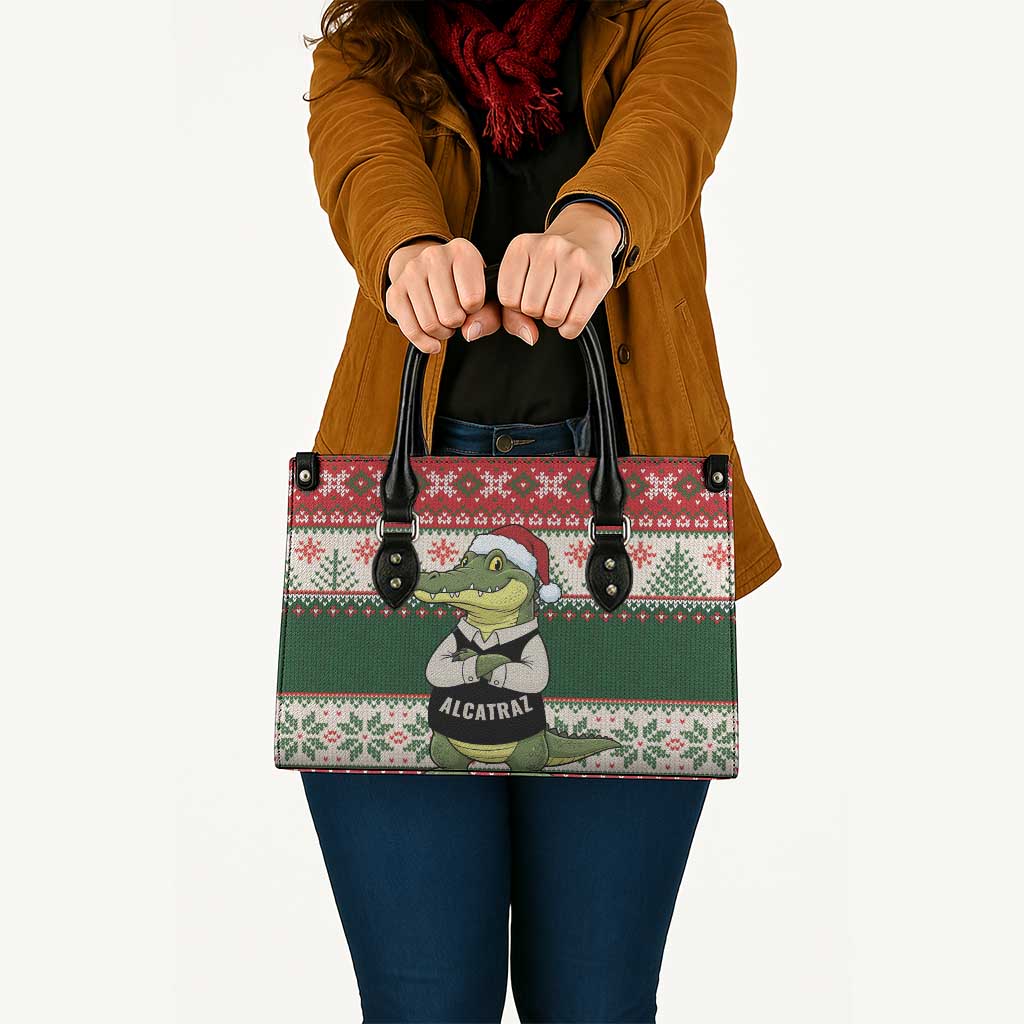 Funny Christmas Alligator Santa Leather Bag Knitted Pattern - Wonder Print Shop