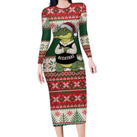 Funny Christmas Alligator Santa Long Sleeve Bodycon Dress Knitted Pattern - Wonder Print Shop