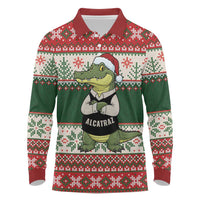Funny Christmas Alligator Santa Long Sleeve Polo Shirt Knitted Pattern - Wonder Print Shop