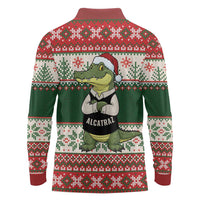 Funny Christmas Alligator Santa Long Sleeve Polo Shirt Knitted Pattern - Wonder Print Shop