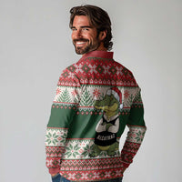 Funny Christmas Alligator Santa Long Sleeve Polo Shirt Knitted Pattern - Wonder Print Shop