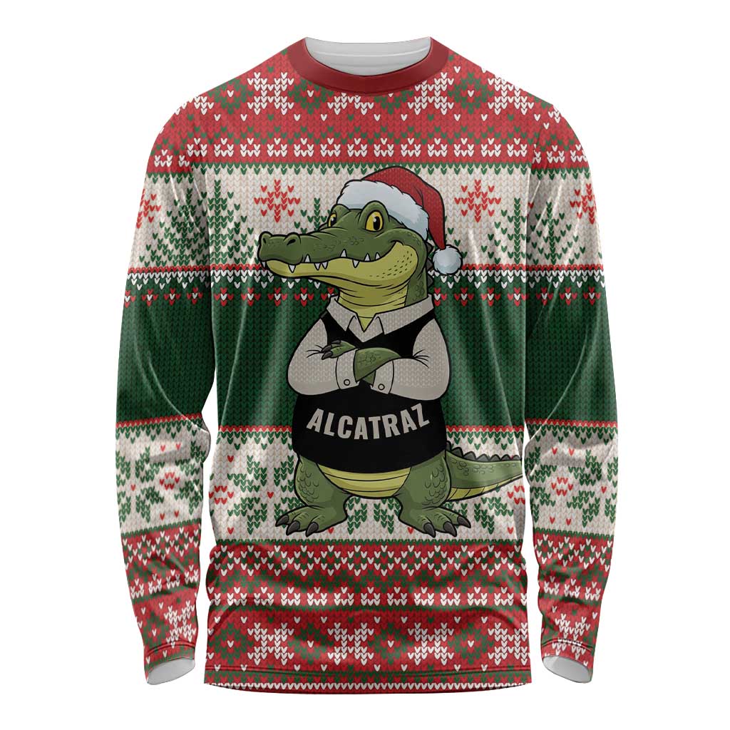 Funny Christmas Alligator Santa Long Sleeve Shirt Knitted Pattern - Wonder Print Shop