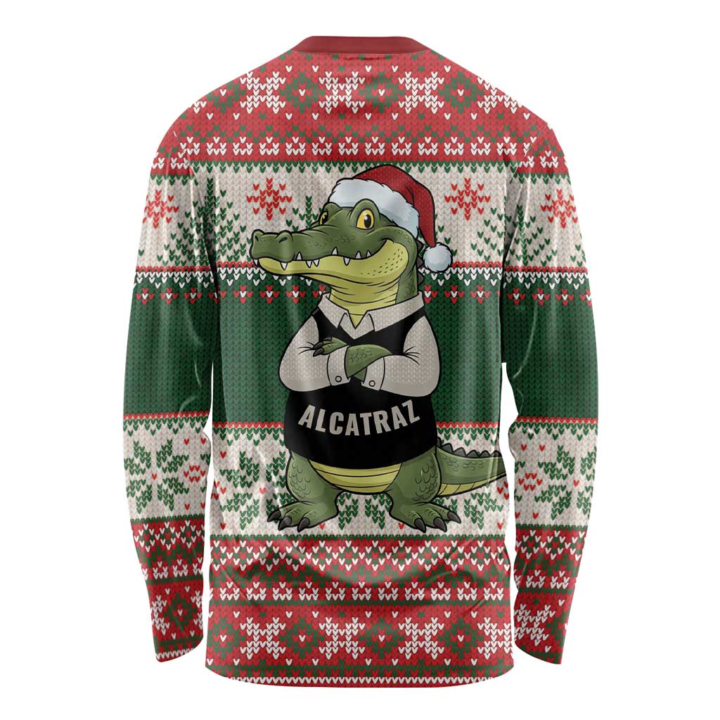 Funny Christmas Alligator Santa Long Sleeve Shirt Knitted Pattern - Wonder Print Shop