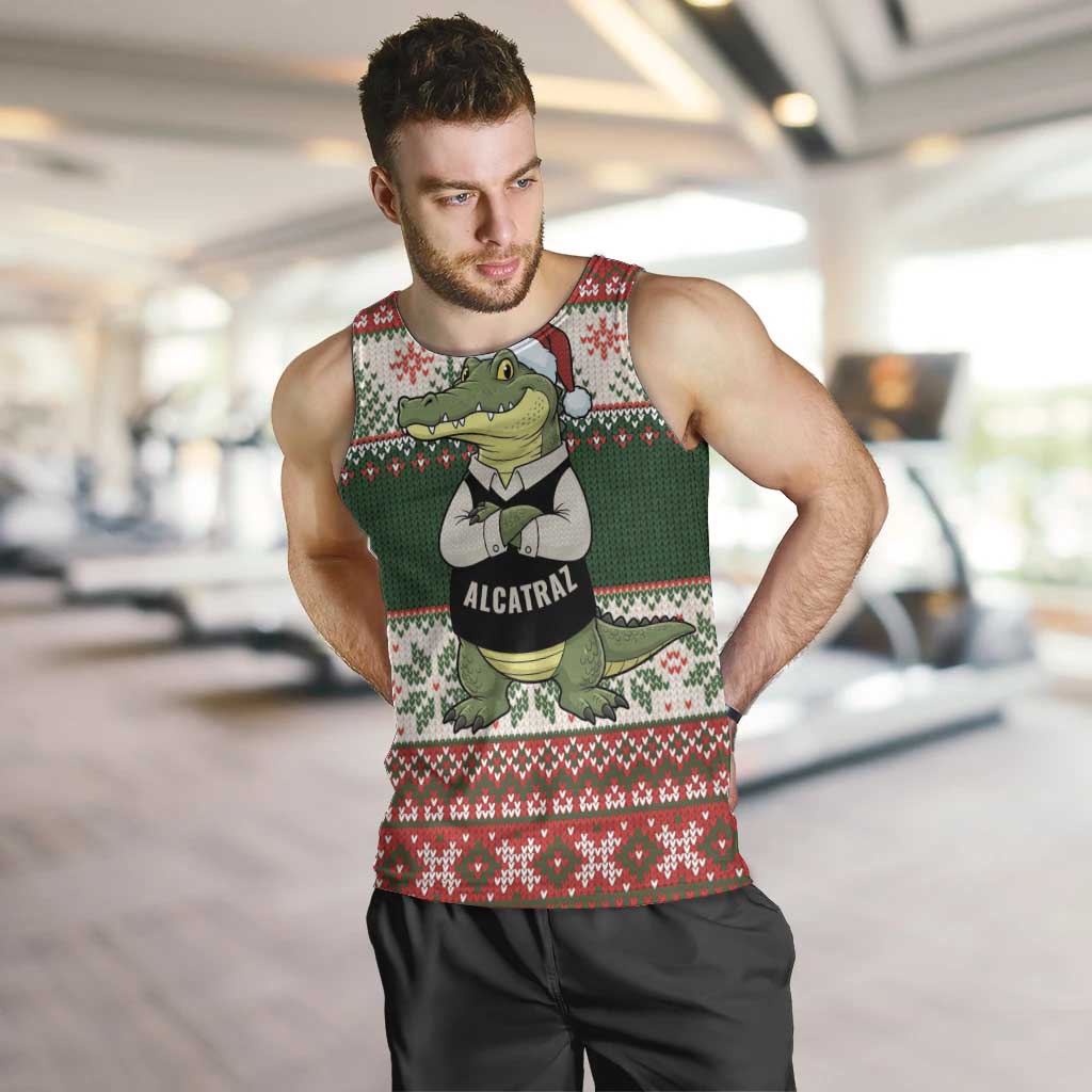 Funny Christmas Alligator Santa Men Tank Top Knitted Pattern - Wonder Print Shop