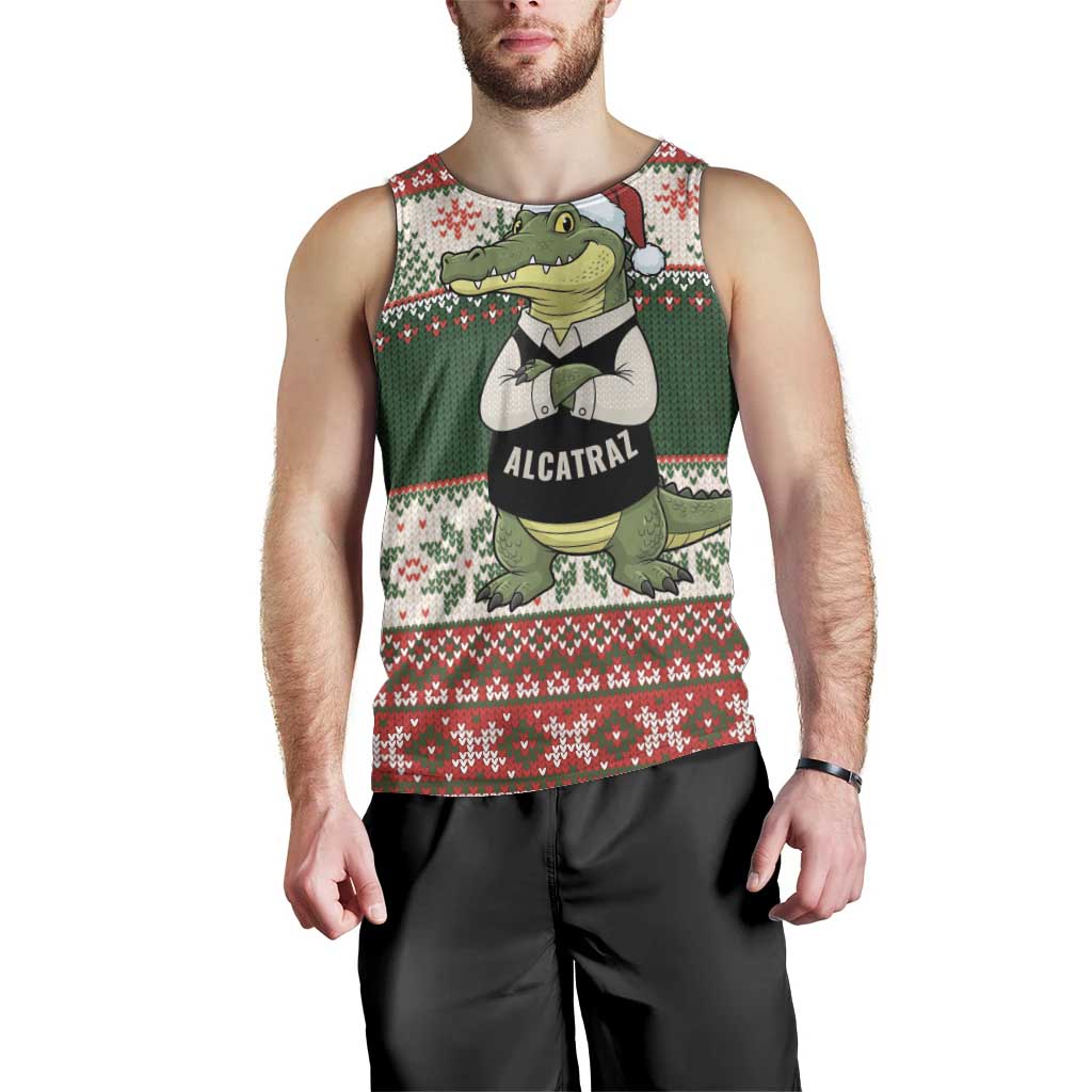 Funny Christmas Alligator Santa Men Tank Top Knitted Pattern - Wonder Print Shop