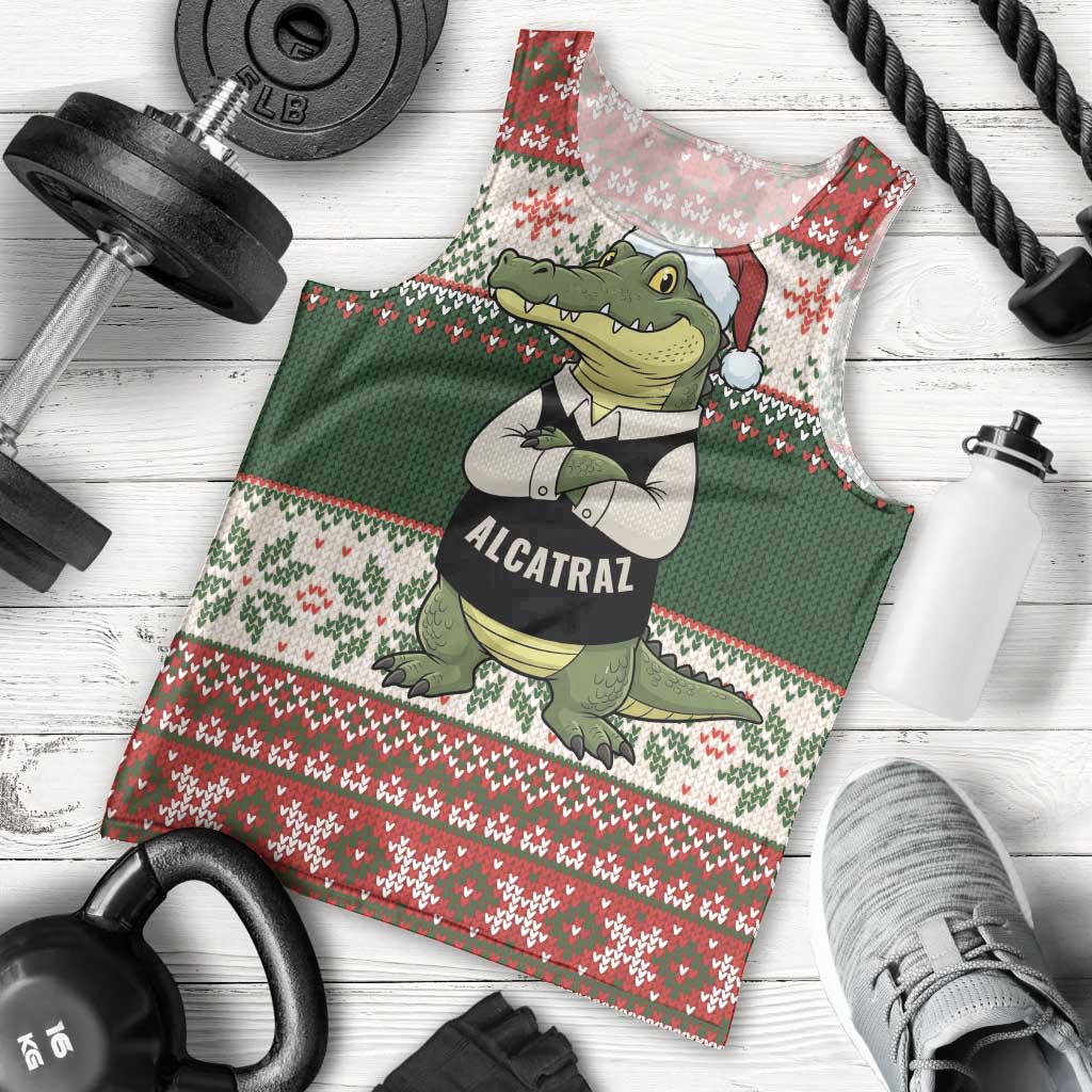 Funny Christmas Alligator Santa Men Tank Top Knitted Pattern - Wonder Print Shop