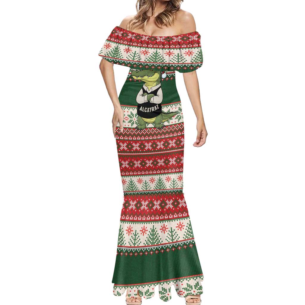 Funny Christmas Alligator Santa Mermaid Dress Knitted Pattern - Wonder Print Shop