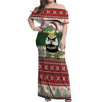 Funny Christmas Alligator Santa Off Shoulder Maxi Dress Knitted Pattern - Wonder Print Shop