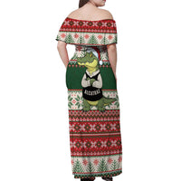 Funny Christmas Alligator Santa Off Shoulder Maxi Dress Knitted Pattern - Wonder Print Shop
