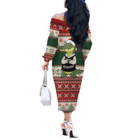 Funny Christmas Alligator Santa Off The Shoulder Long Sleeve Dress Knitted Pattern - Wonder Print Shop