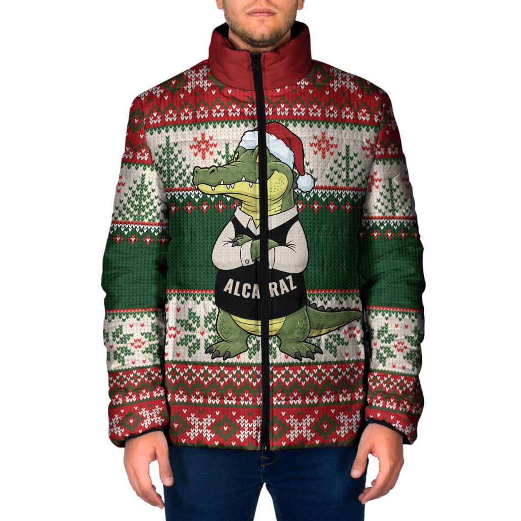 Funny Christmas Alligator Santa Padded Jacket Knitted Pattern - Wonder Print Shop