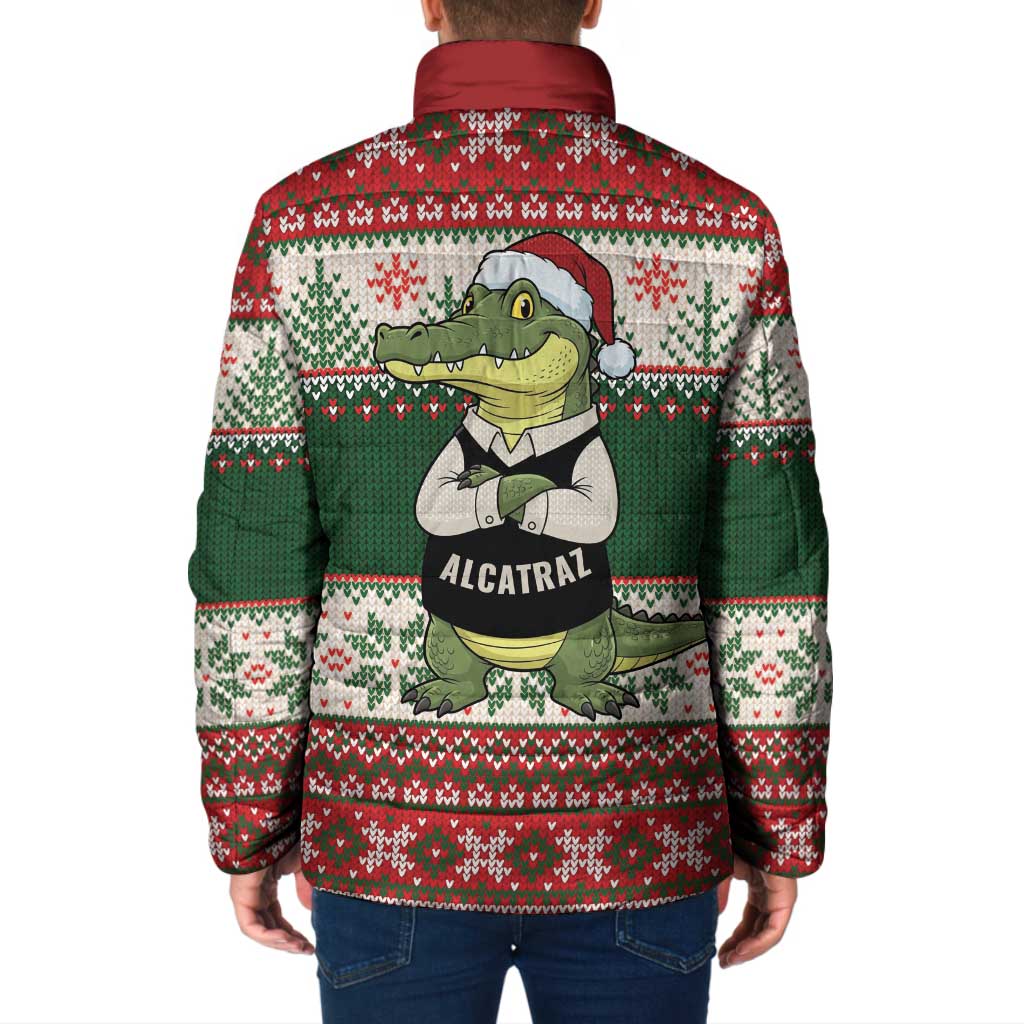 Funny Christmas Alligator Santa Padded Jacket Knitted Pattern - Wonder Print Shop