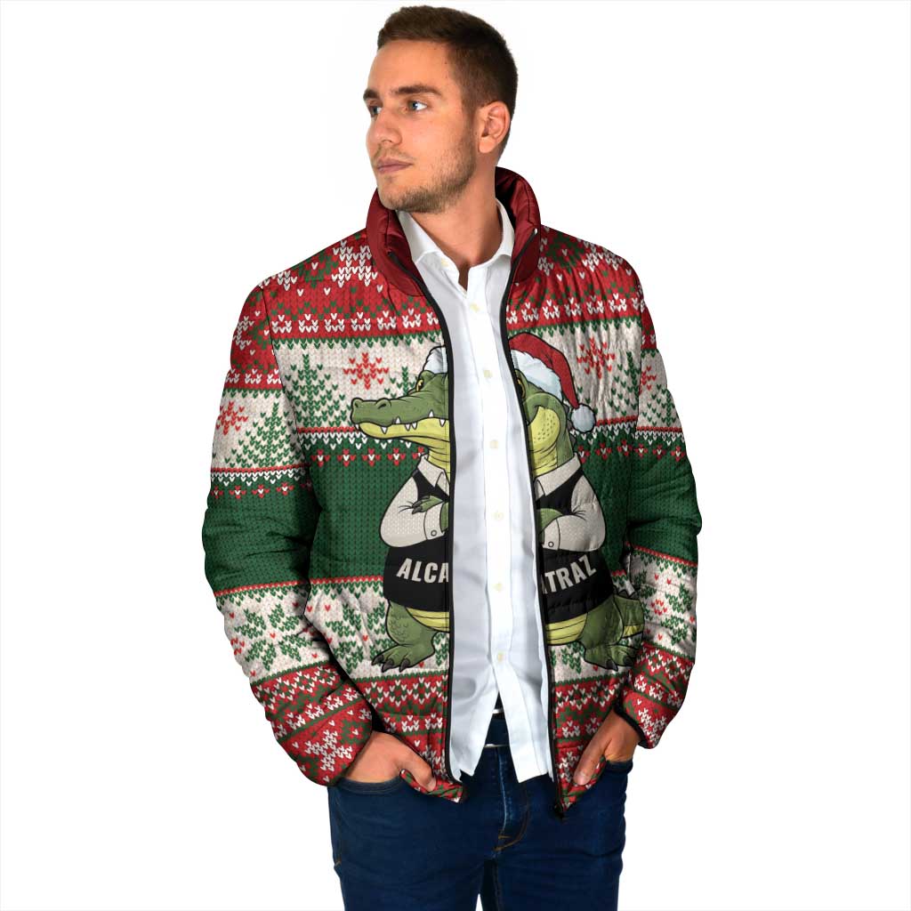 Funny Christmas Alligator Santa Padded Jacket Knitted Pattern - Wonder Print Shop