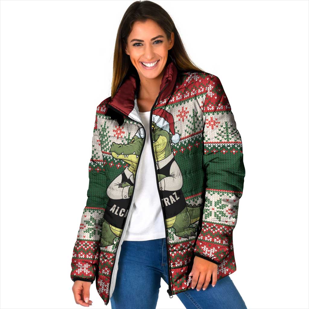 Funny Christmas Alligator Santa Padded Jacket Knitted Pattern - Wonder Print Shop