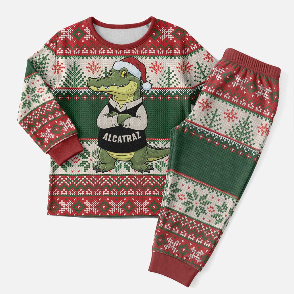 Funny Christmas Alligator Santa Christmas Pajama Set Knitted Pattern - Wonder Print Shop