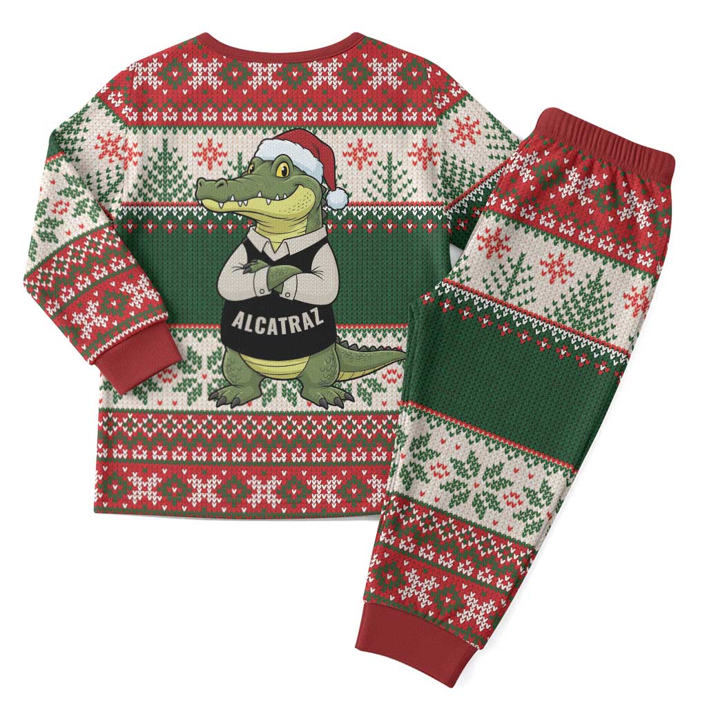 Funny Christmas Alligator Santa Christmas Pajama Set Knitted Pattern - Wonder Print Shop