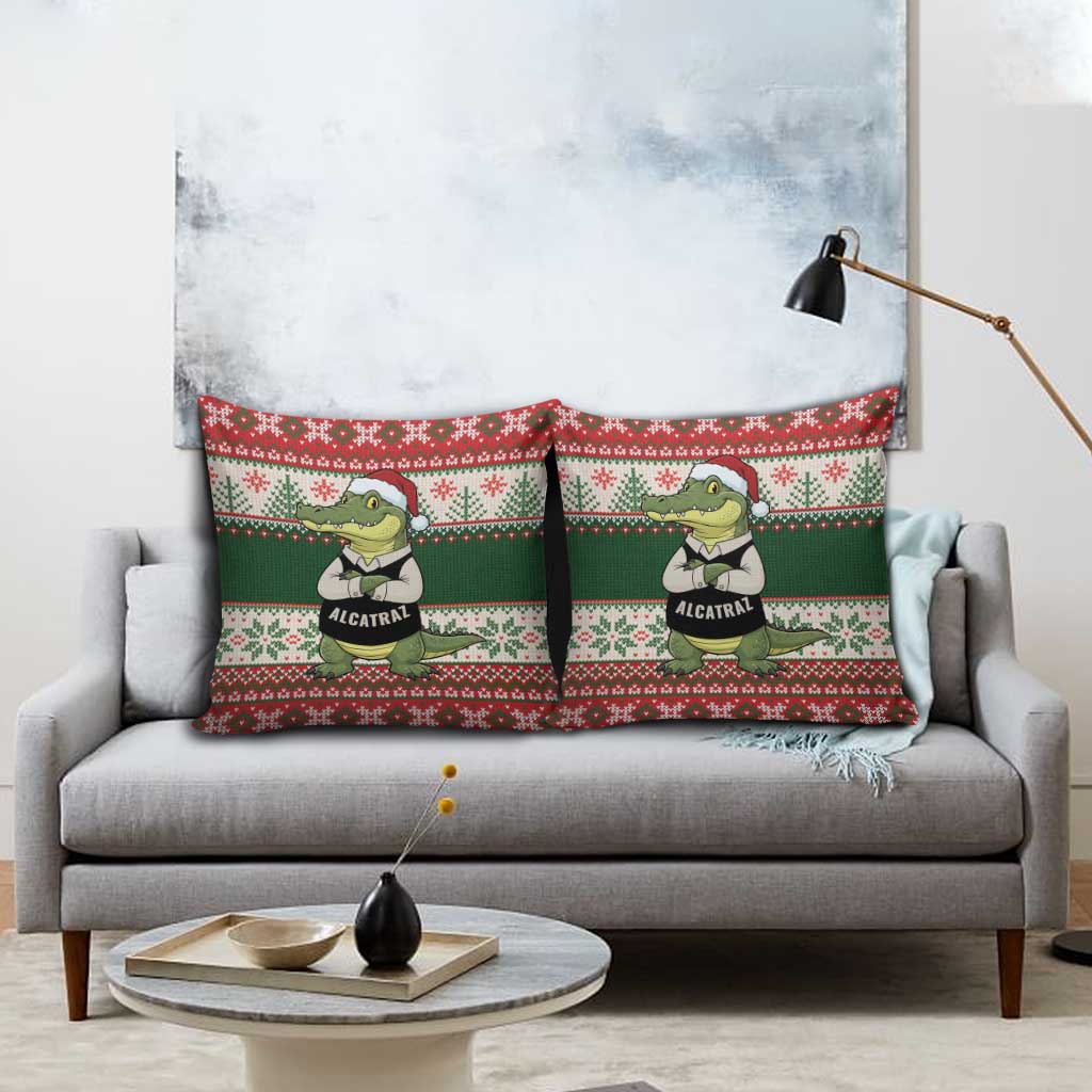 Funny Christmas Alligator Santa Pillow Cover Knitted Pattern - Wonder Print Shop