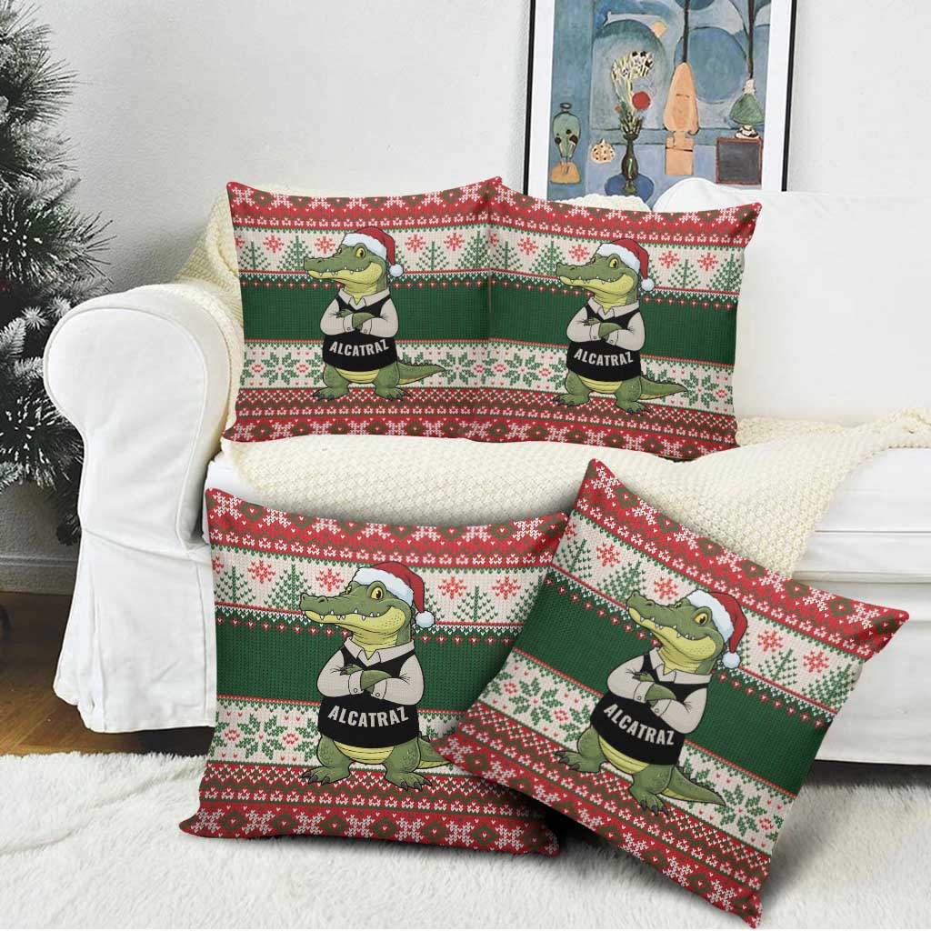 Funny Christmas Alligator Santa Pillow Cover Knitted Pattern - Wonder Print Shop