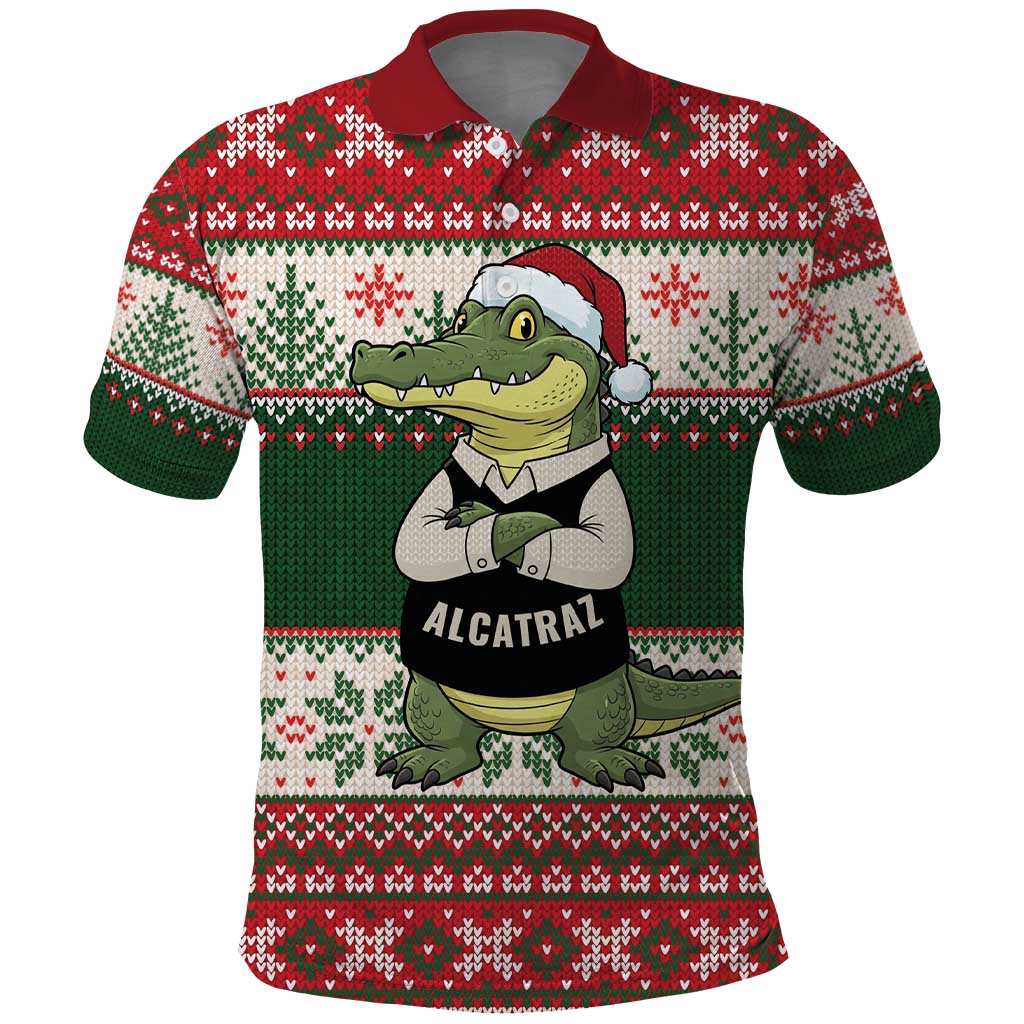 Funny Christmas Alligator Santa Polo Shirt Knitted Pattern - Wonder Print Shop