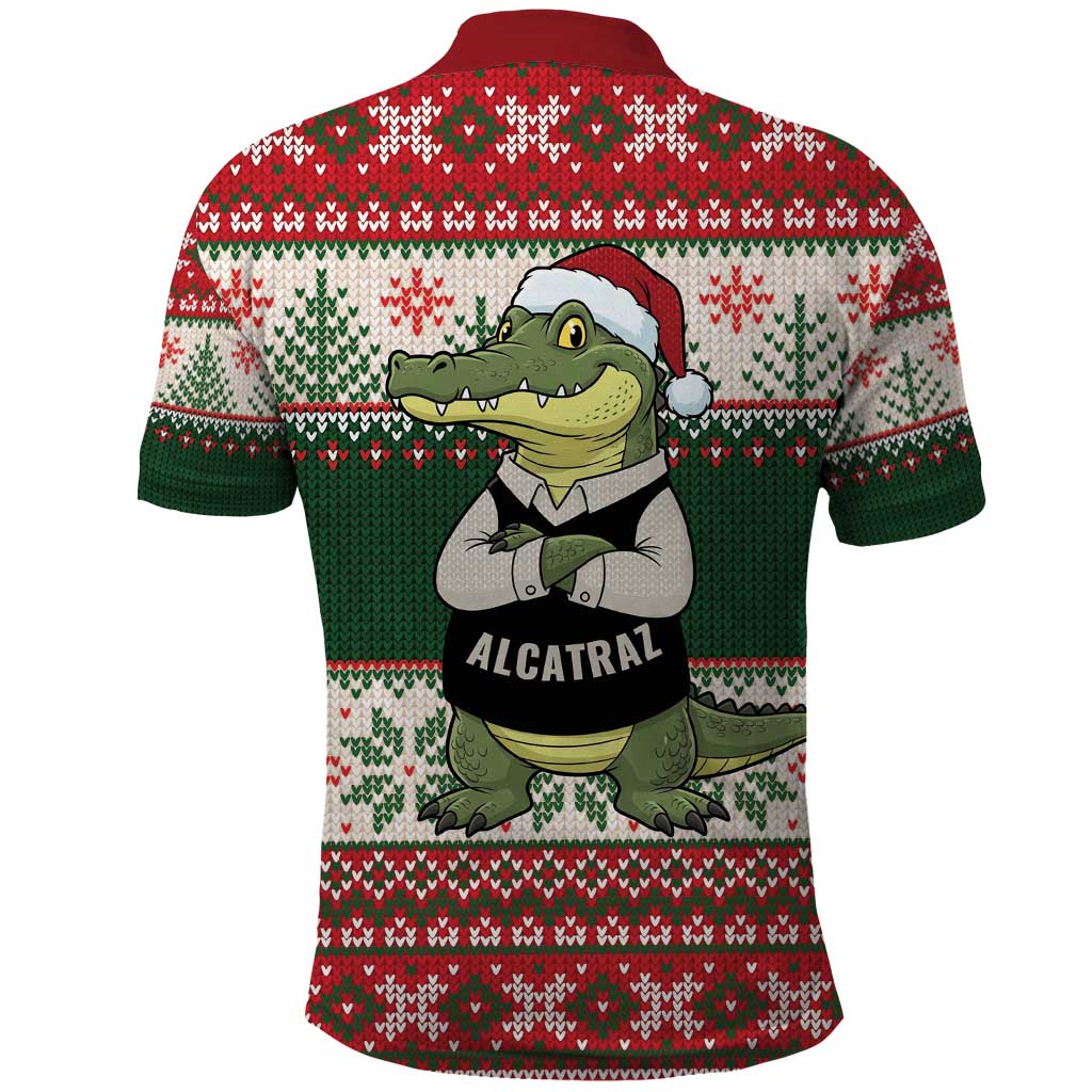 Funny Christmas Alligator Santa Polo Shirt Knitted Pattern - Wonder Print Shop