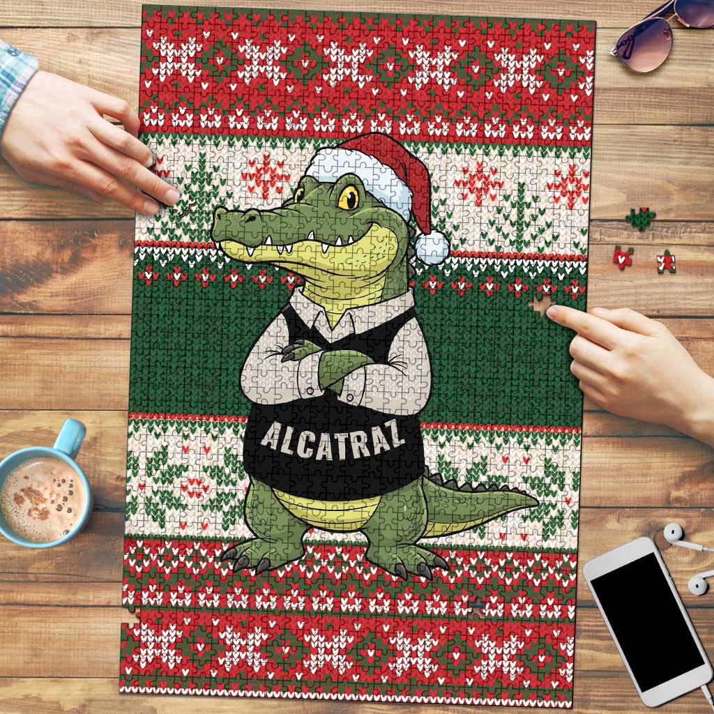 Funny Christmas Alligator Santa Puzzle Knitted Pattern - Wonder Print Shop