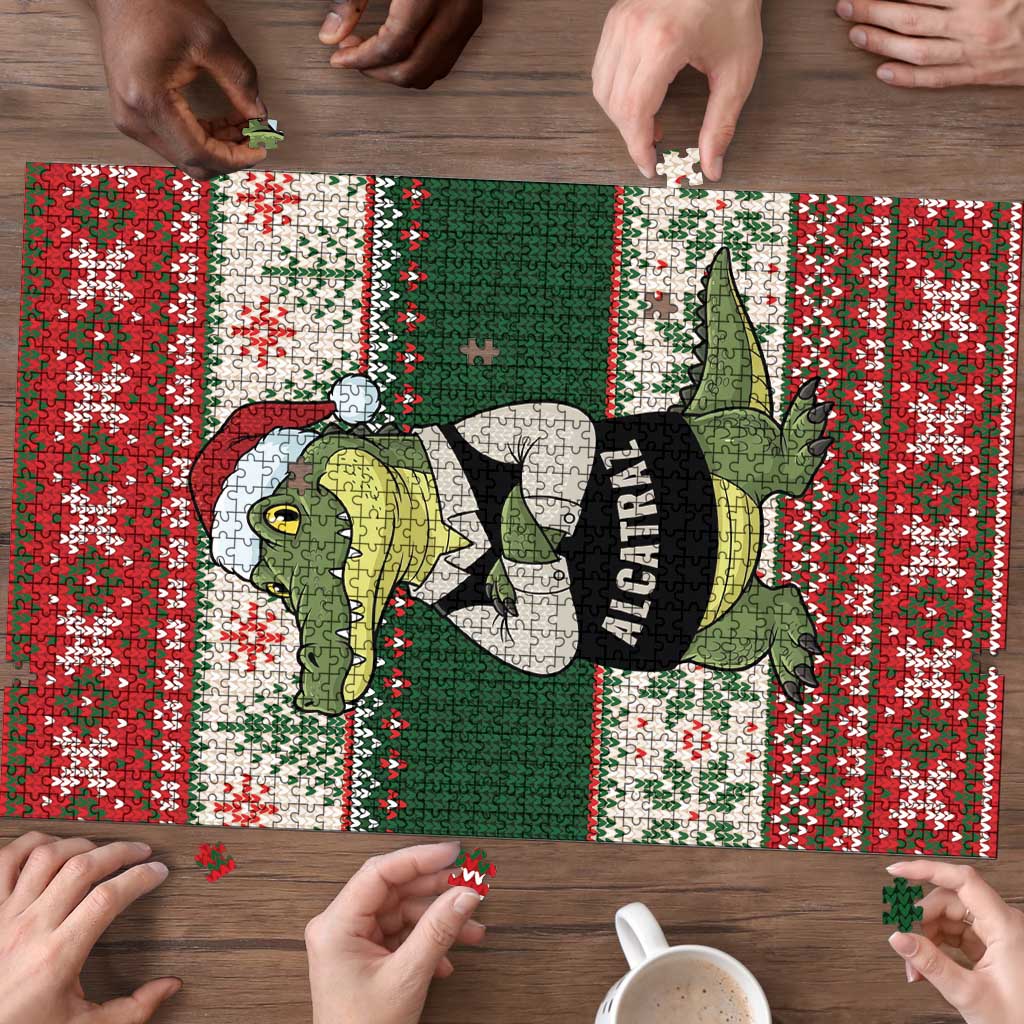 Funny Christmas Alligator Santa Puzzle Knitted Pattern - Wonder Print Shop