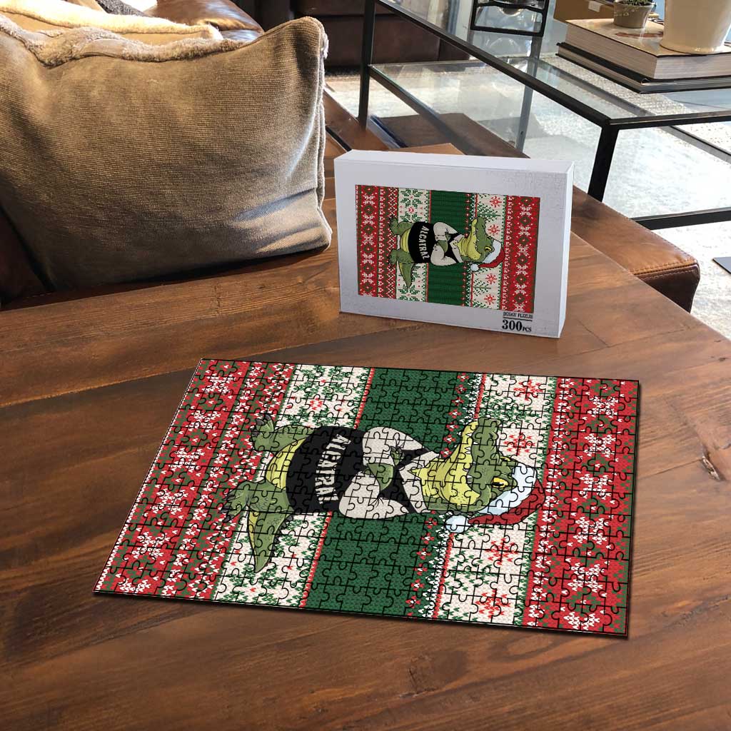Funny Christmas Alligator Santa Puzzle Knitted Pattern - Wonder Print Shop
