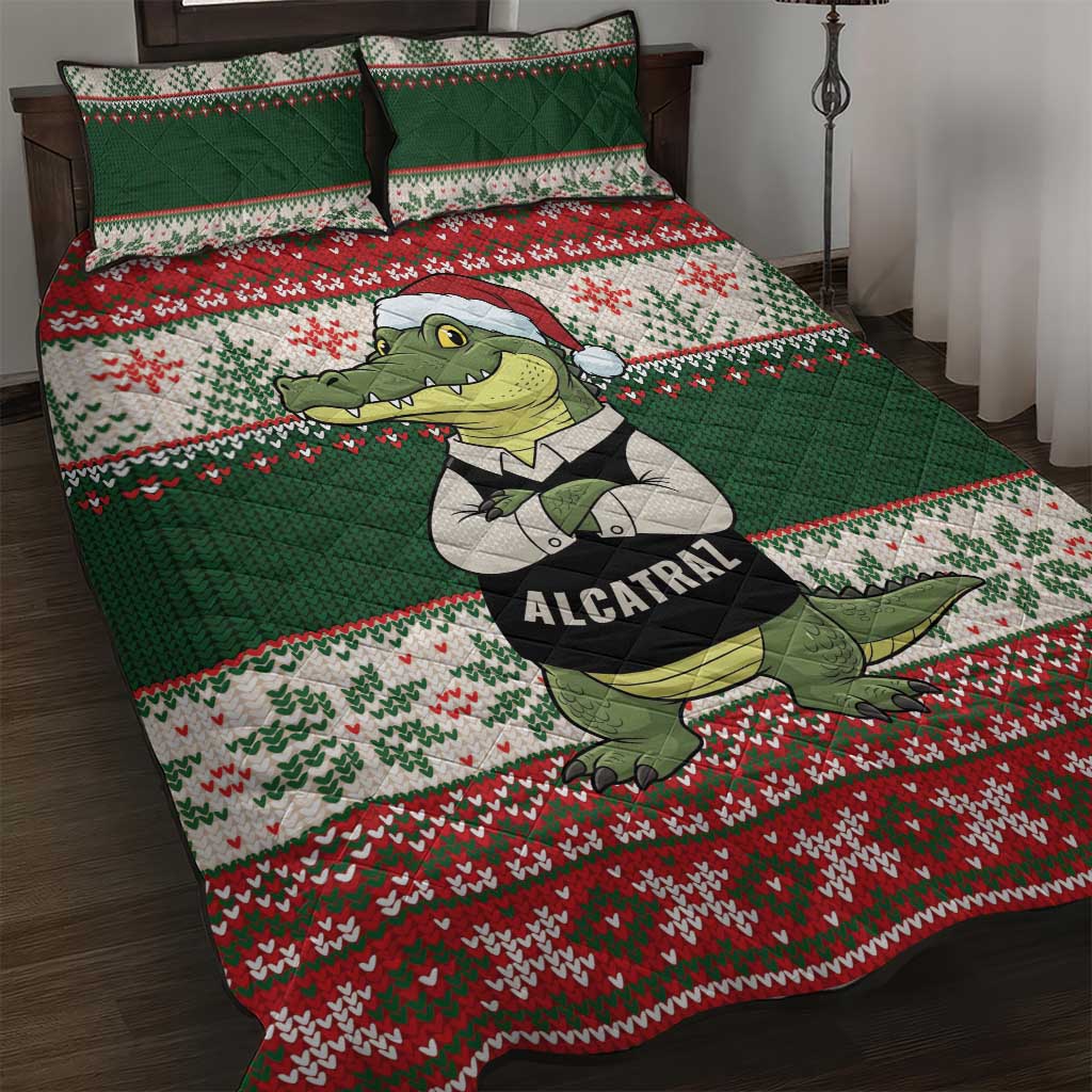 Funny Christmas Alligator Santa Quilt Bed Set Knitted Pattern - Wonder Print Shop
