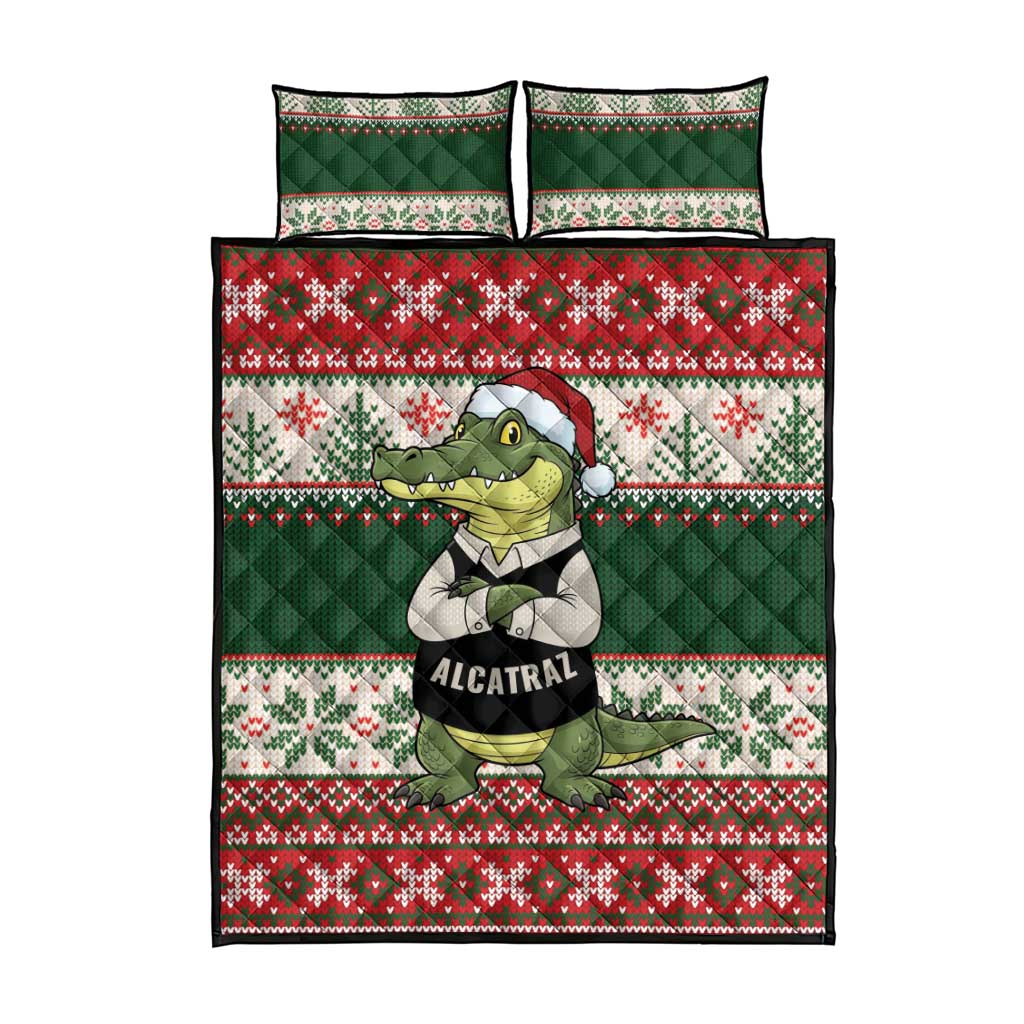 Funny Christmas Alligator Santa Quilt Bed Set Knitted Pattern - Wonder Print Shop