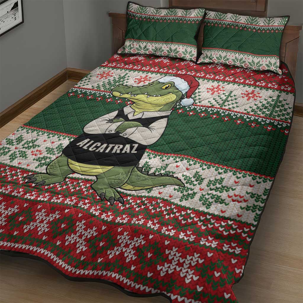 Funny Christmas Alligator Santa Quilt Bed Set Knitted Pattern - Wonder Print Shop