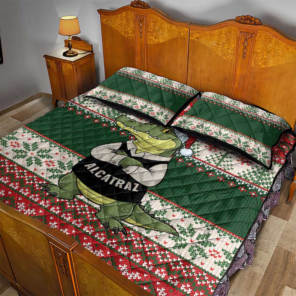Funny Christmas Alligator Santa Quilt Bed Set Knitted Pattern - Wonder Print Shop