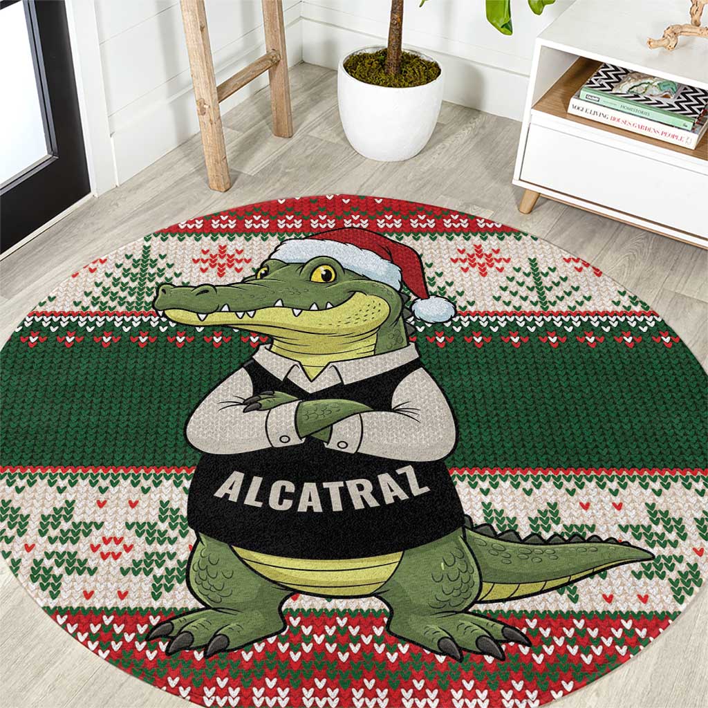 Funny Christmas Alligator Santa Round Carpet Knitted Pattern - Wonder Print Shop