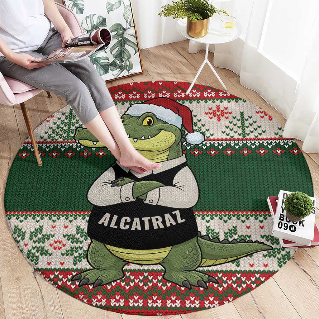 Funny Christmas Alligator Santa Round Carpet Knitted Pattern - Wonder Print Shop