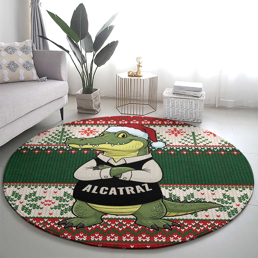 Funny Christmas Alligator Santa Round Carpet Knitted Pattern - Wonder Print Shop