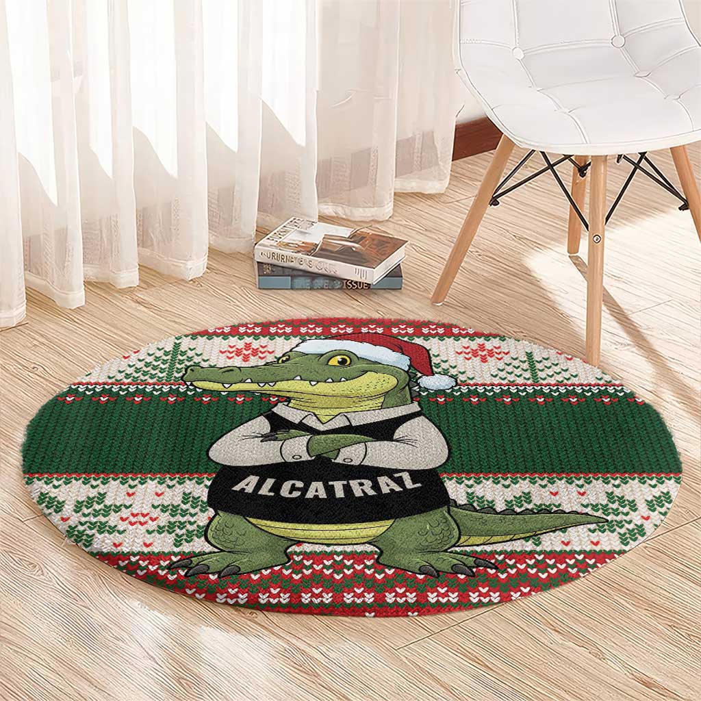 Funny Christmas Alligator Santa Round Carpet Knitted Pattern - Wonder Print Shop