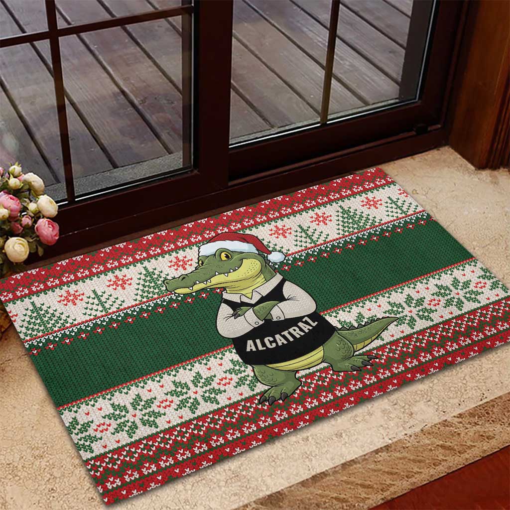 Funny Christmas Alligator Santa Rubber Doormat Knitted Pattern - Wonder Print Shop