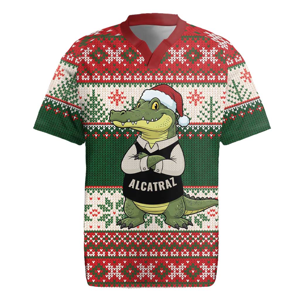 Funny Christmas Alligator Santa Rugby Jersey Knitted Pattern - Wonder Print Shop