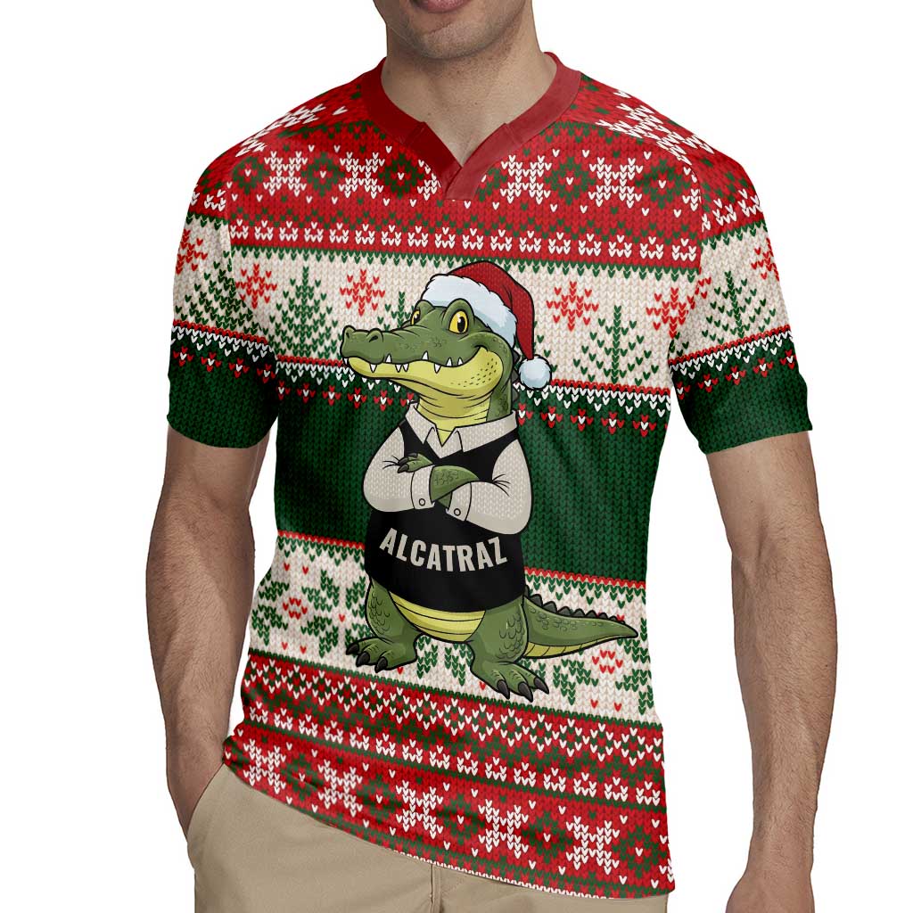 Funny Christmas Alligator Santa Rugby Jersey Knitted Pattern - Wonder Print Shop